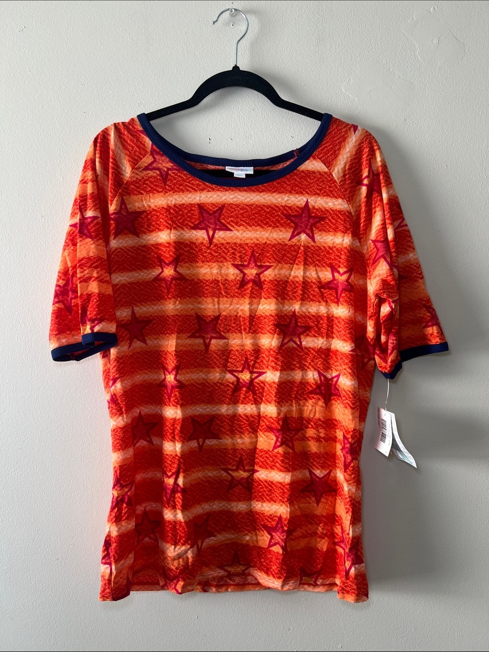 LuLaRoe Gigi Orange and Red Star Striped Tunic